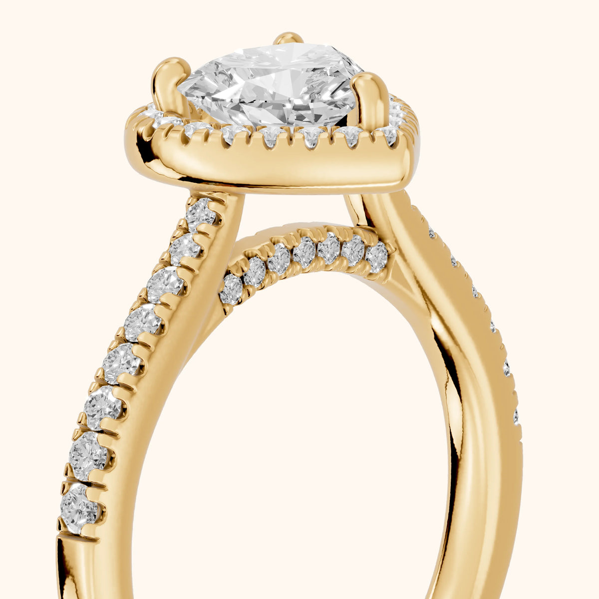 Pasco Halo Micropavé Heart Diamond Engagement Ring in Yellow Gold - slant-view.webp