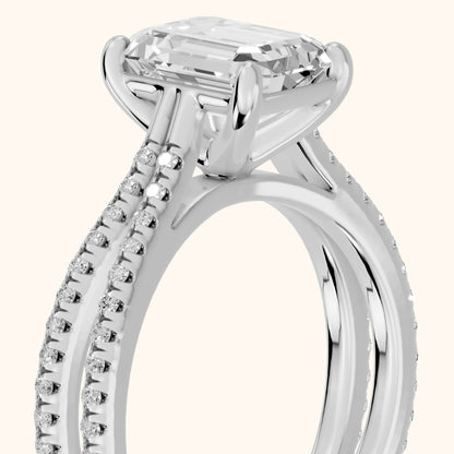 Alana Split Shank Pavé Emerald Diamond Engagement Ring in White Gold - slant-view.webp