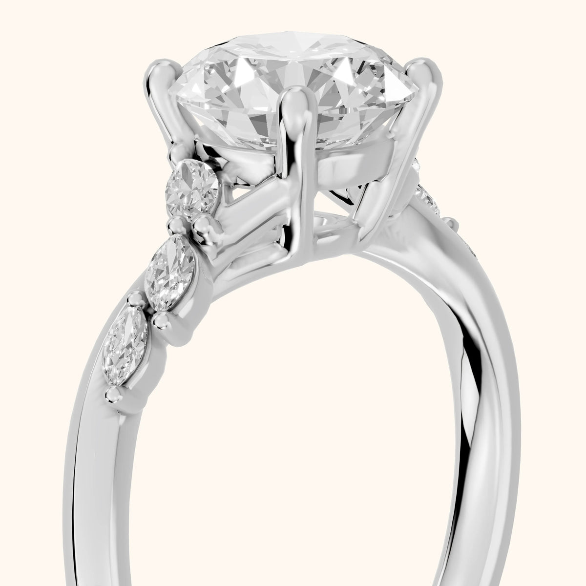 Cathy Leaf Twist Round Diamond Engagement Ring in White Gold - slant-view.webp