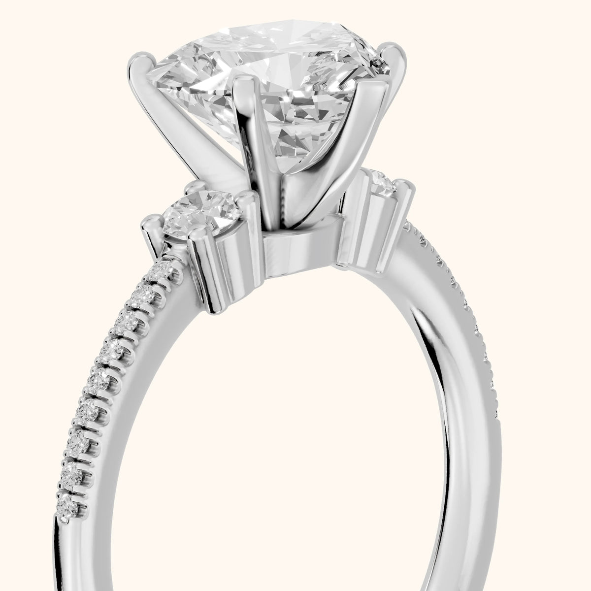 Nerissa Three-Stone Micropavé Heart Diamond Engagement Ring in Silver - slant-view.webp