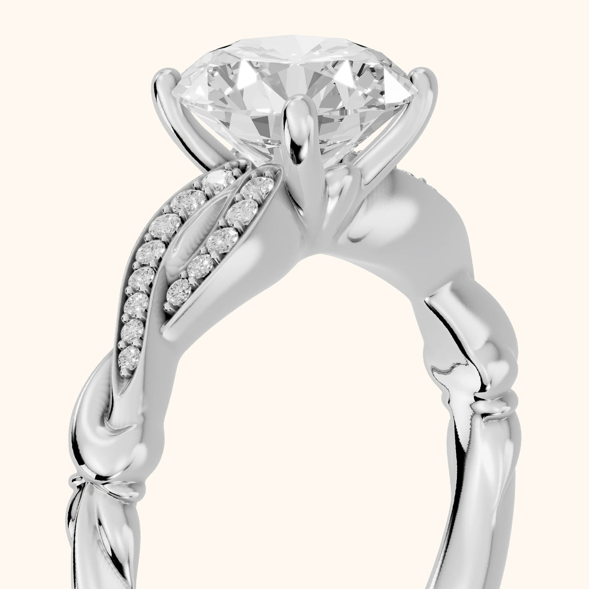 Katie Twist Pavé Round Diamond Engagement Ring in Silver - slant-view.webp
