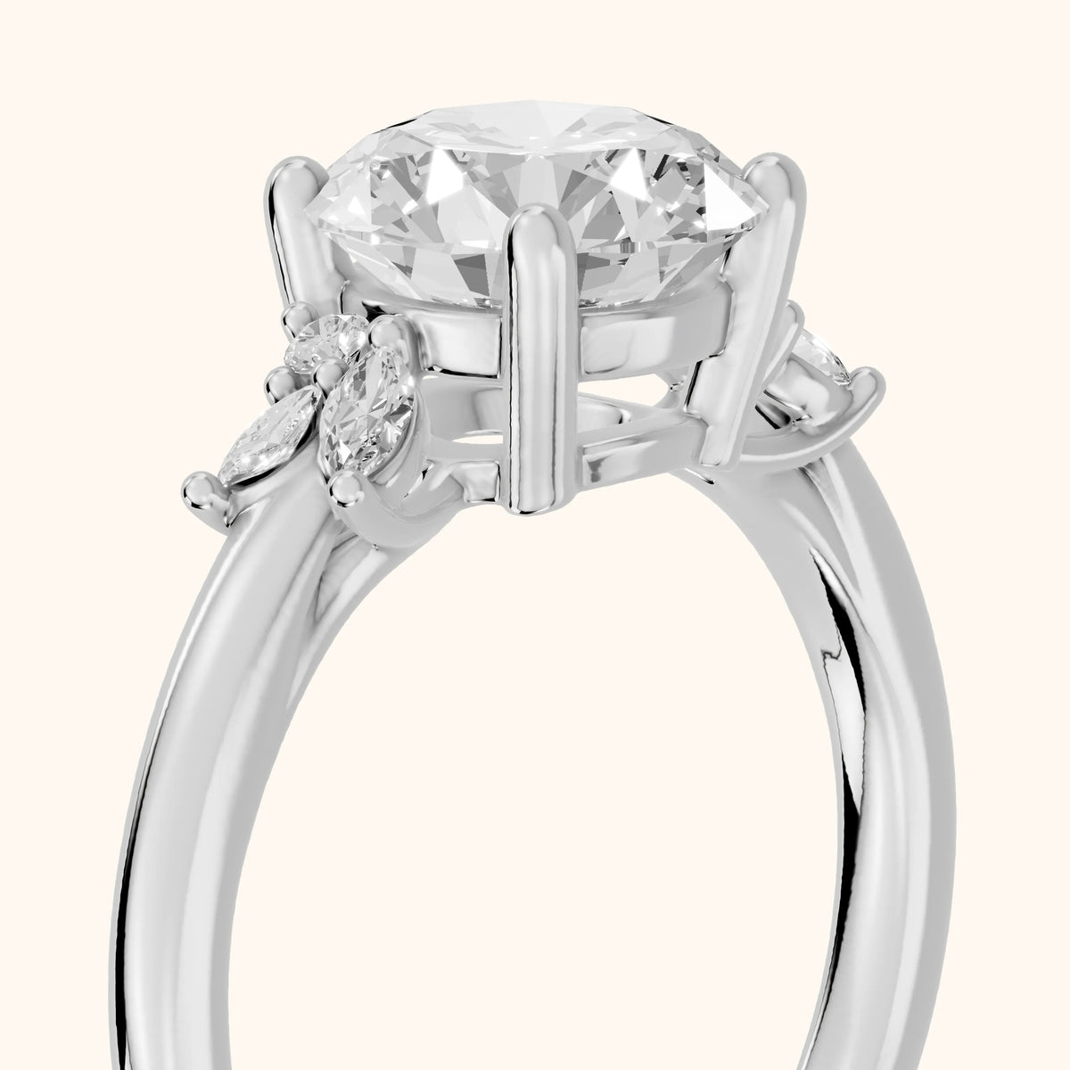 Avon Leaf Cluster Round Diamond Engagement Ring in Silver - slant-view.webp