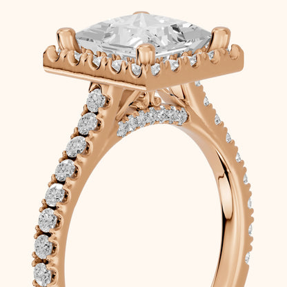 Sophie Halo Pavé Princess Diamond Ring in Rose Gold - slant-view.webp