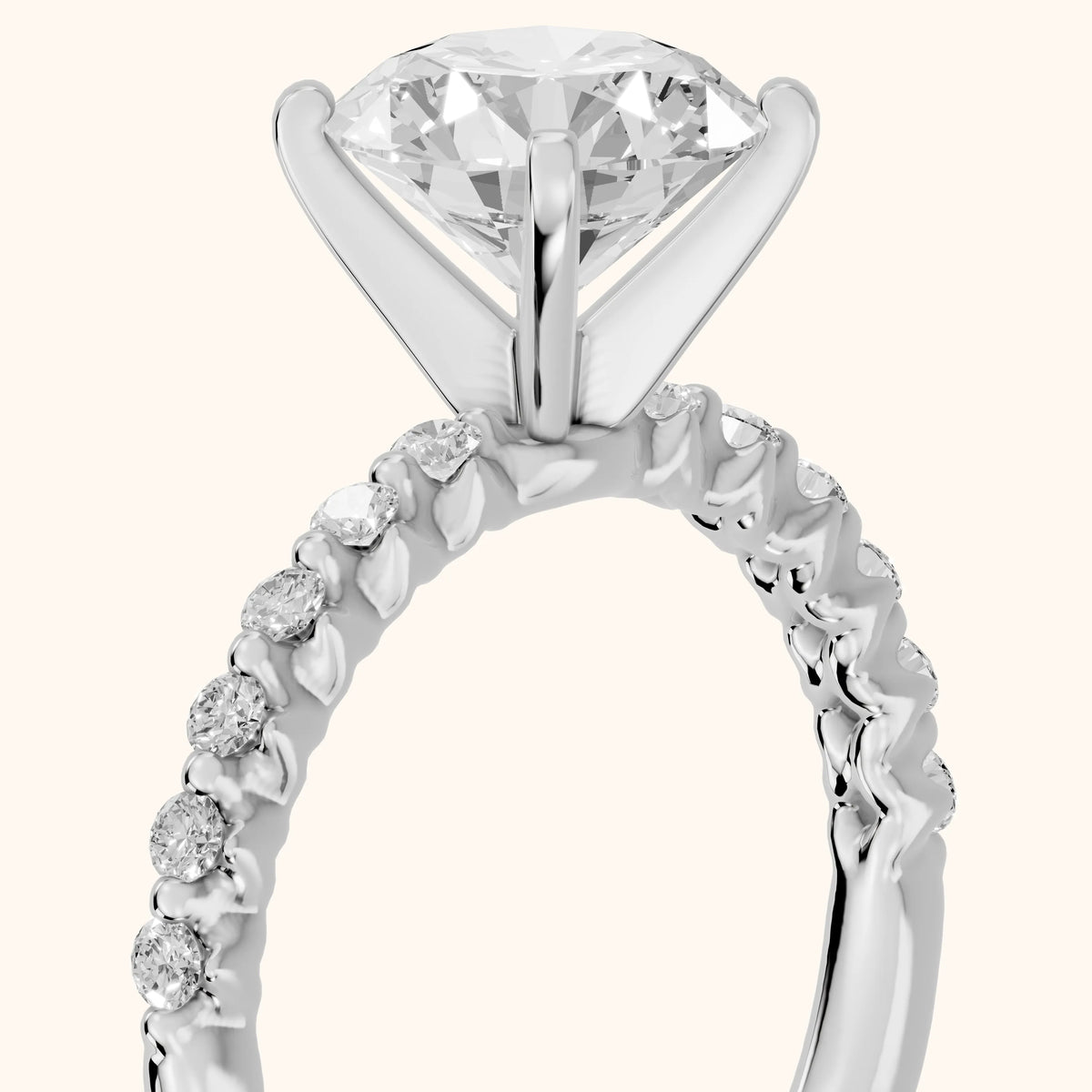 Lilia Beaded Pavé Round Diamond Engagement Ring in Platinum - slant-view.webp