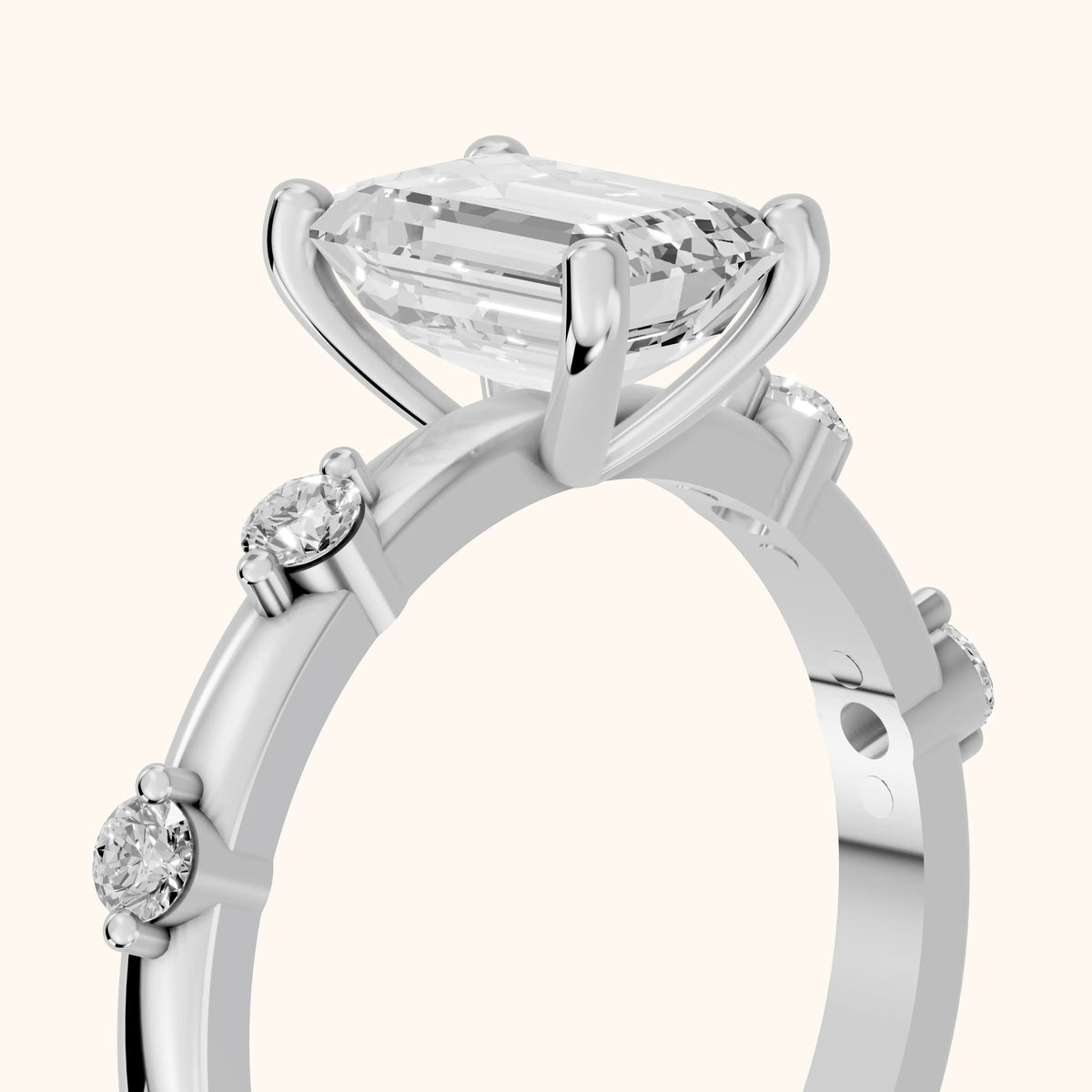 Elena Radiance Solitaire Emerald Diamond Engagement Ring in Silver - slant-view.webp