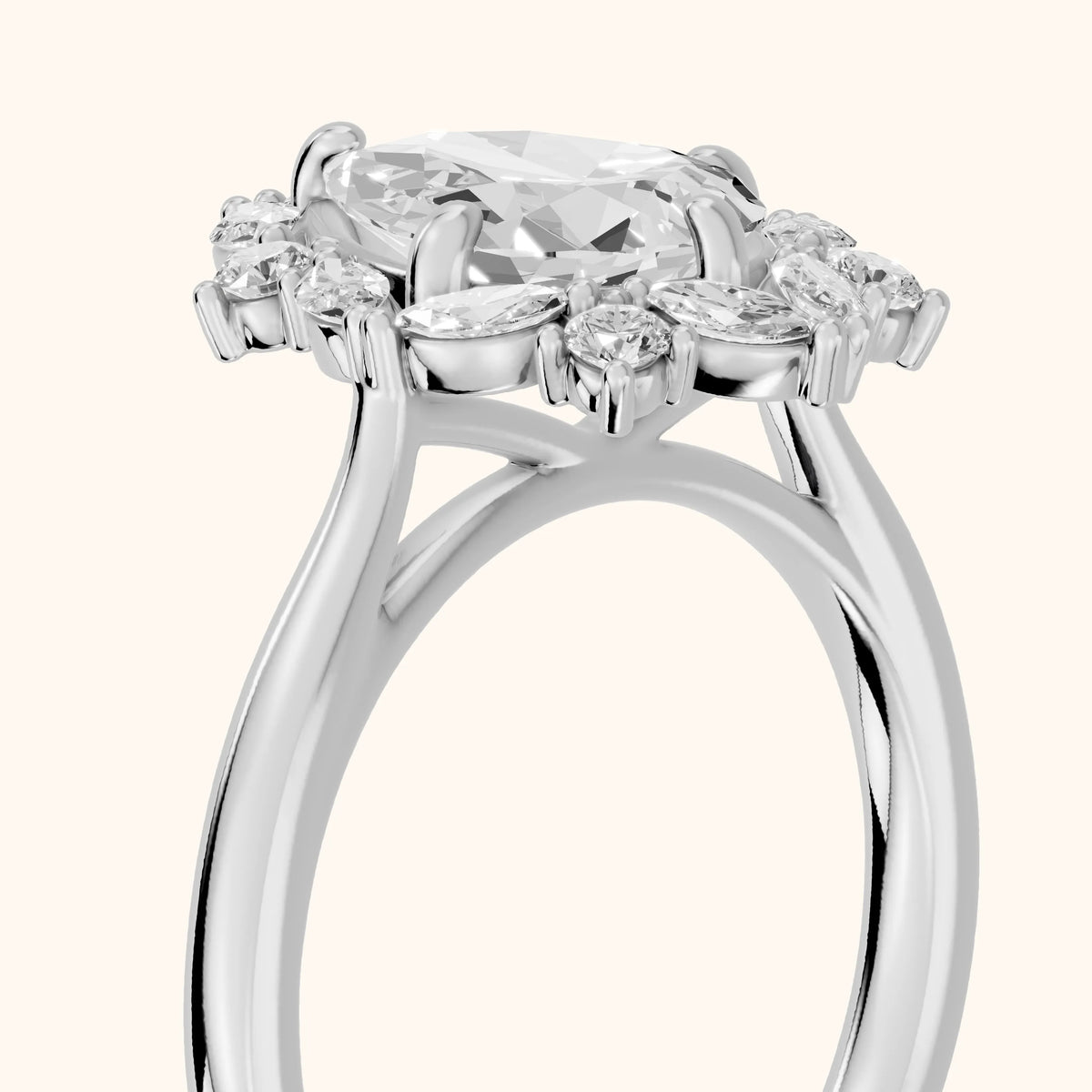 Brynn Starburst Cluster Pear Diamond Engagement Ring in Silver - slant-view.webp