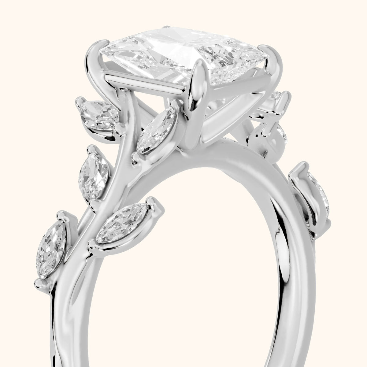 Andrea Vine Radiant Diamond Engagement Ring in Silver - slant-view.webp