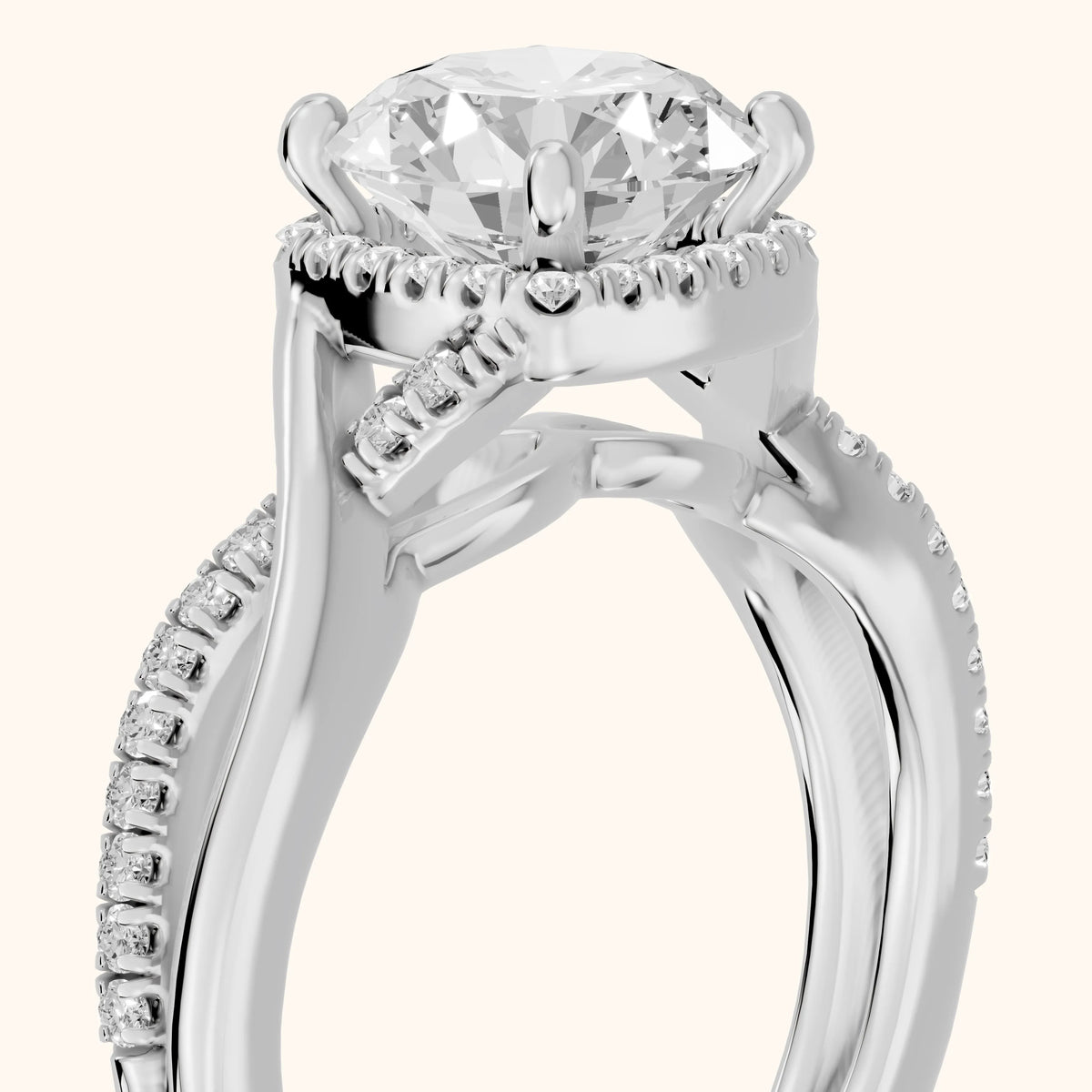 Pippa Twist Halo Round Diamond Engagement Ring in Silver - slant-view.webp