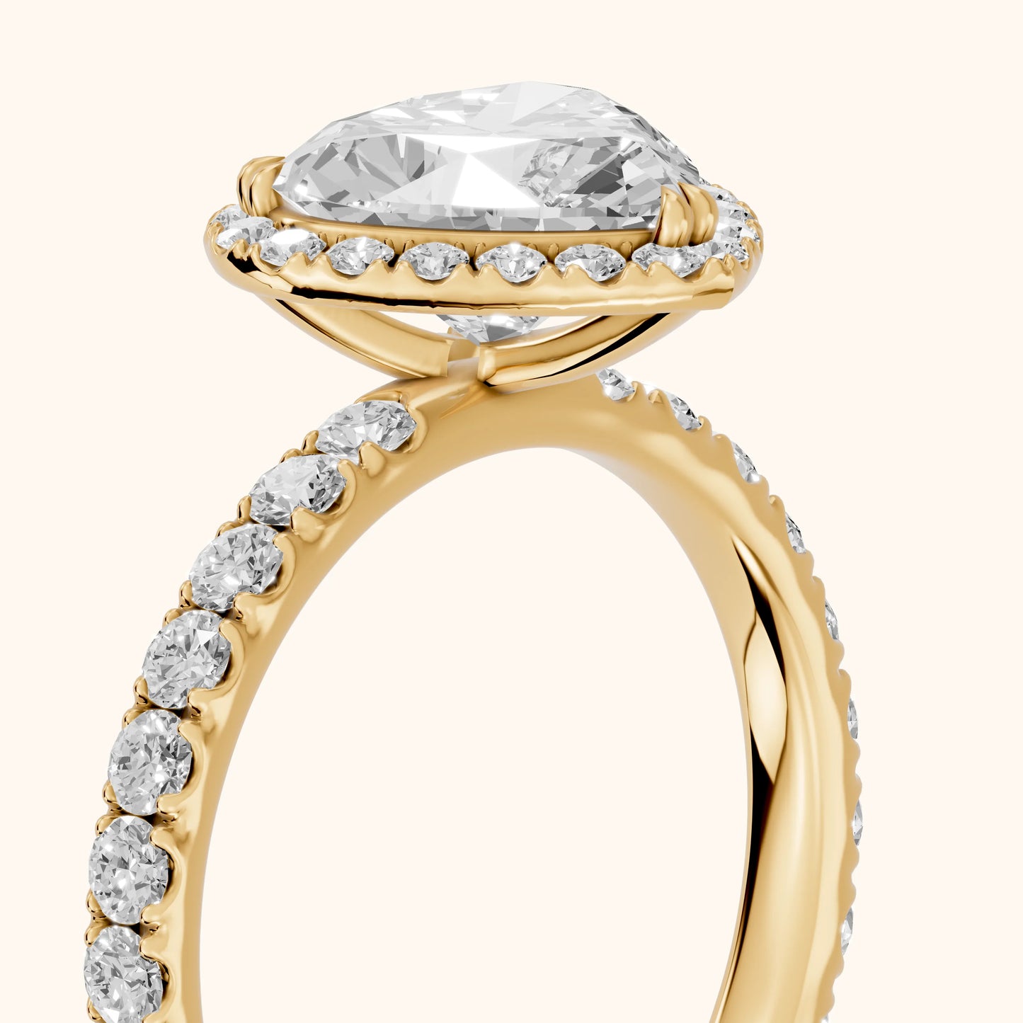 Chloe Halo Pavé Heart Diamond Ring in Yellow Gold - slant-view.webp