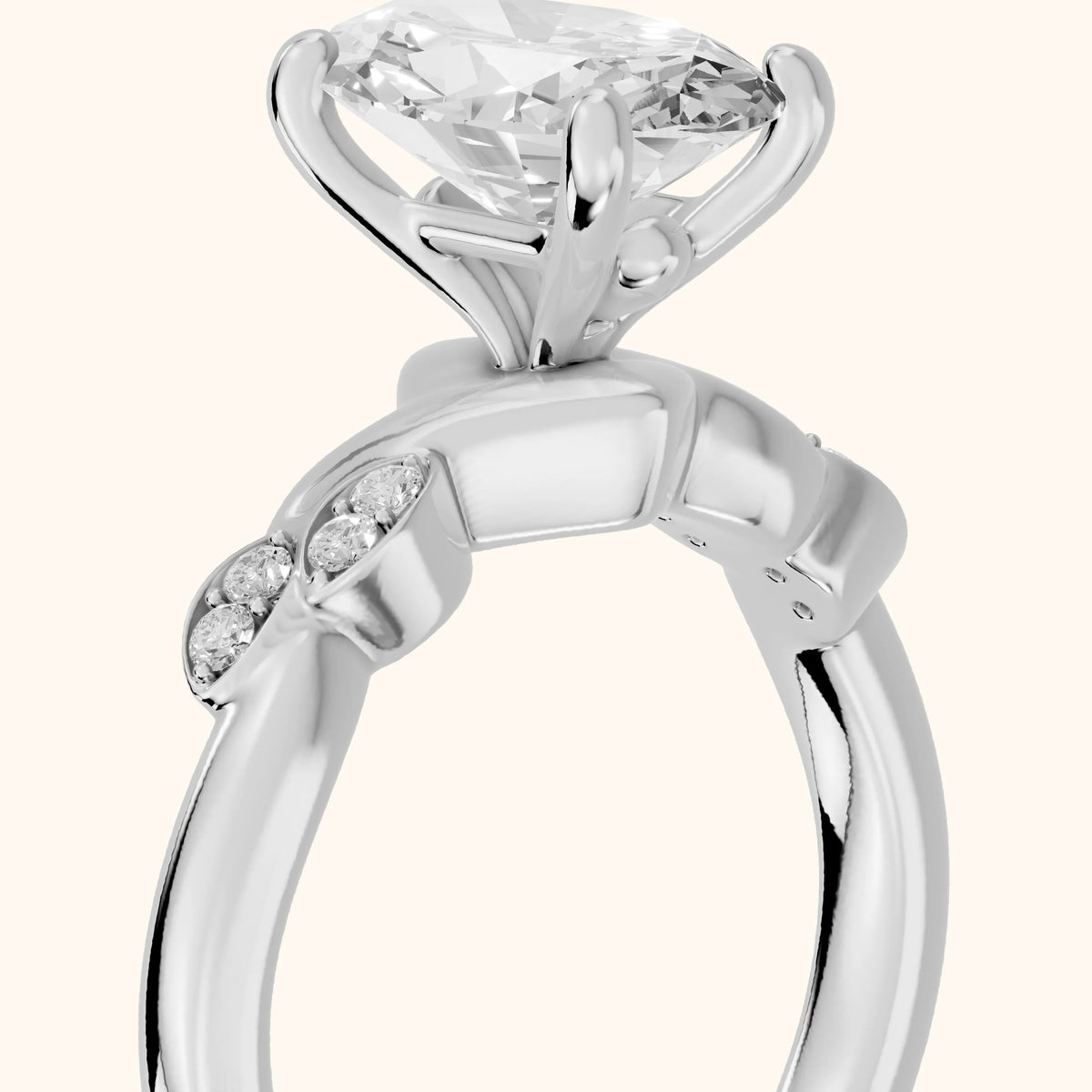 Robin Leaf Twist Oval Diamond Engagement Ring in Silver - slant-view.webp