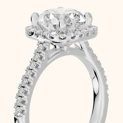 Savoy Halo Pavé Round Diamond Engagement Ring in Silver - slant-view.webp