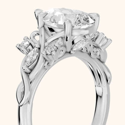 Auburn Vine Cluster Pear Diamond Engagement Ring in Platinum - slant-view.webp