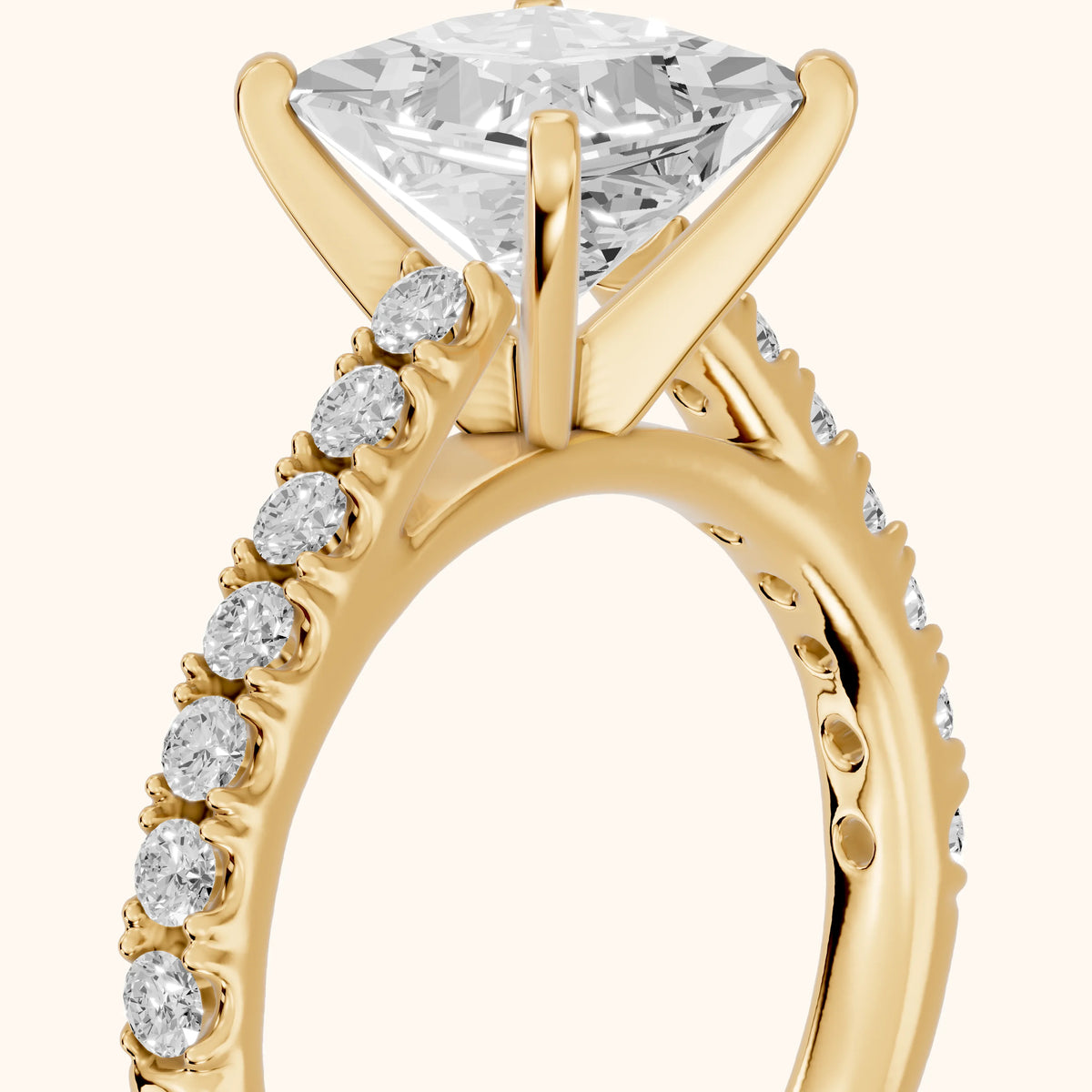 Keira Statement Pavé Princess Diamond Engagement Ring in Yellow Gold - slant-view.webp