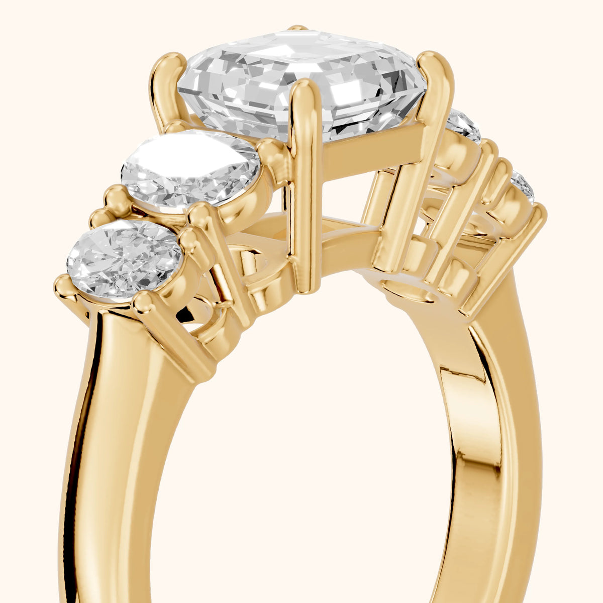 Judith Statement Five-Stone Asscher Diamond Engagement Ring in Yellow Gold - slant-view.webp