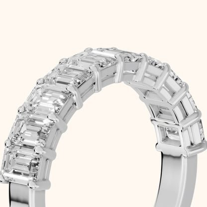 Nia Shared Prong Emerald Diamond Half Eternity Band in Silver - slant-view
