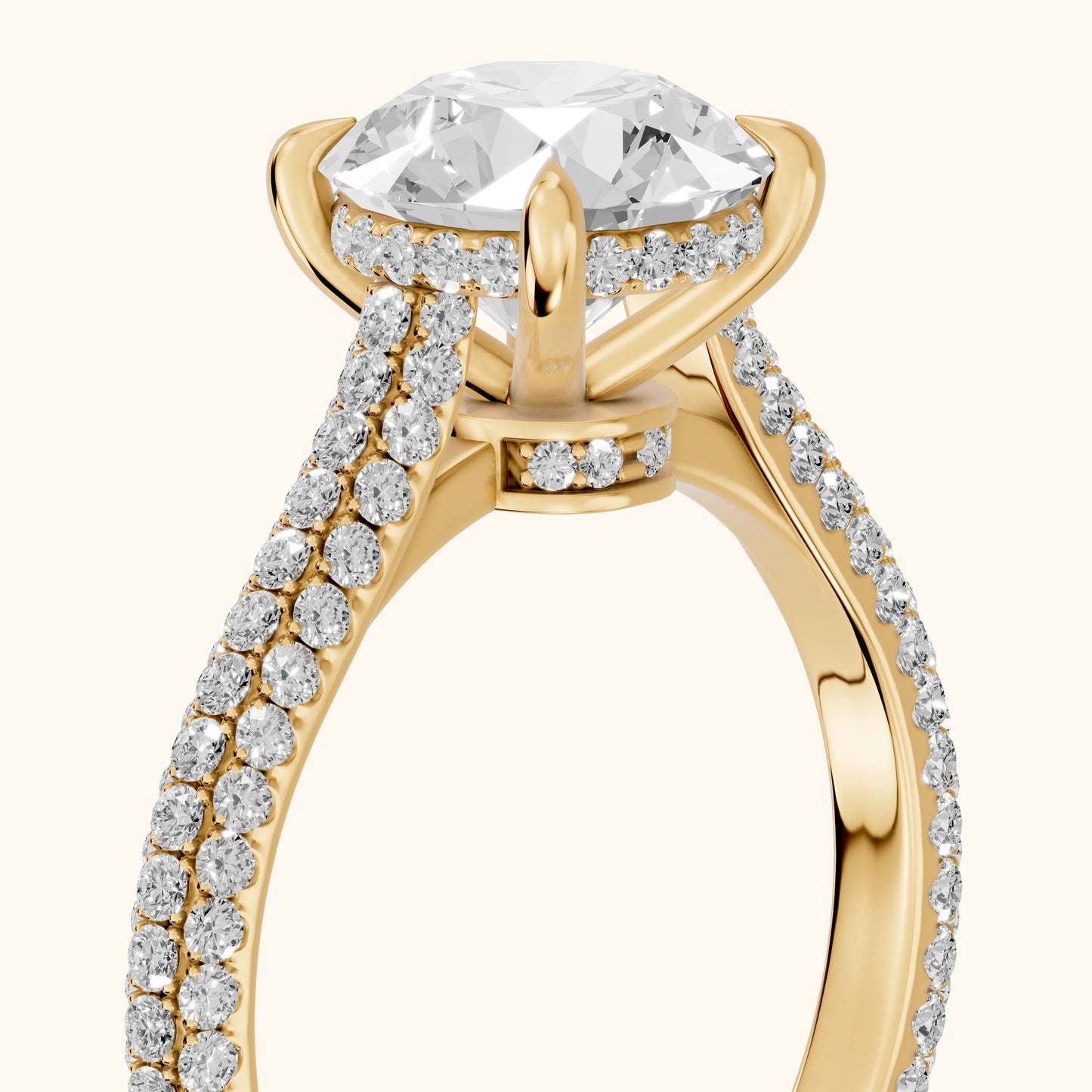 Della Hidden Halo Pavé Round Diamond Engagement Ring in Yellow Gold - slant-view.webp