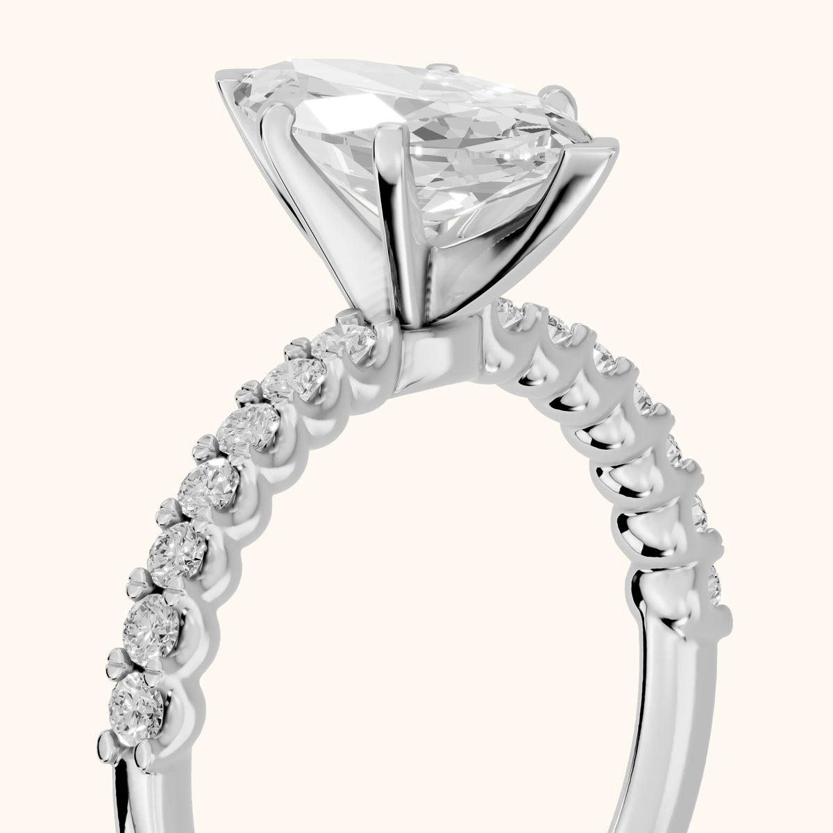 Leandra Scalloped Pavé Marquise Diamond Engagement Ring in Silver - slant-view.webp