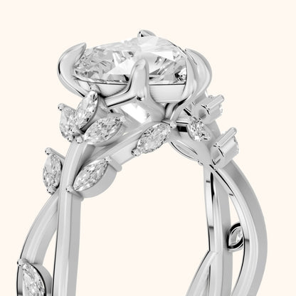 Kona Leaf Twist Heart Diamond Engagement Ring in Silver - slant-view.webp