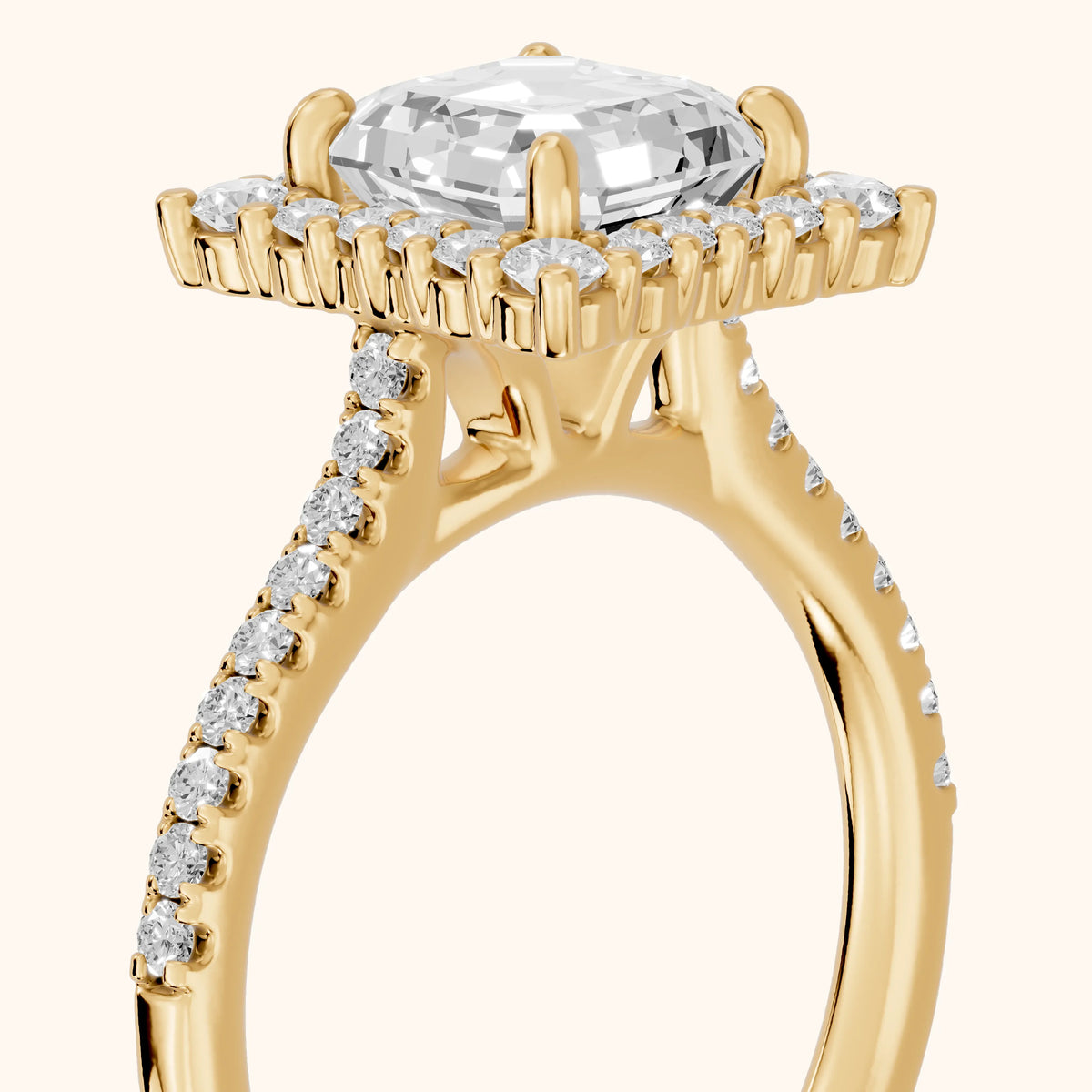 Ocala Halo Pavé Asscher Diamond Engagement Ring in Yellow Gold - slant-view.webp