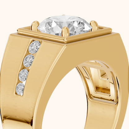Orem Wide Band Channel Set Round Diamond Engagement Ring in Yellow Gold - slant-view.webp