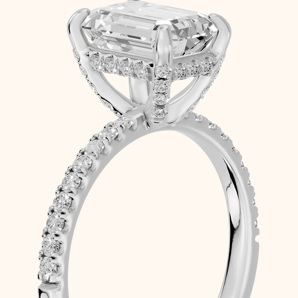Beth Hidden Halo Pavé Emerald Diamond Engagement Ring in Silver - slant-view.webp