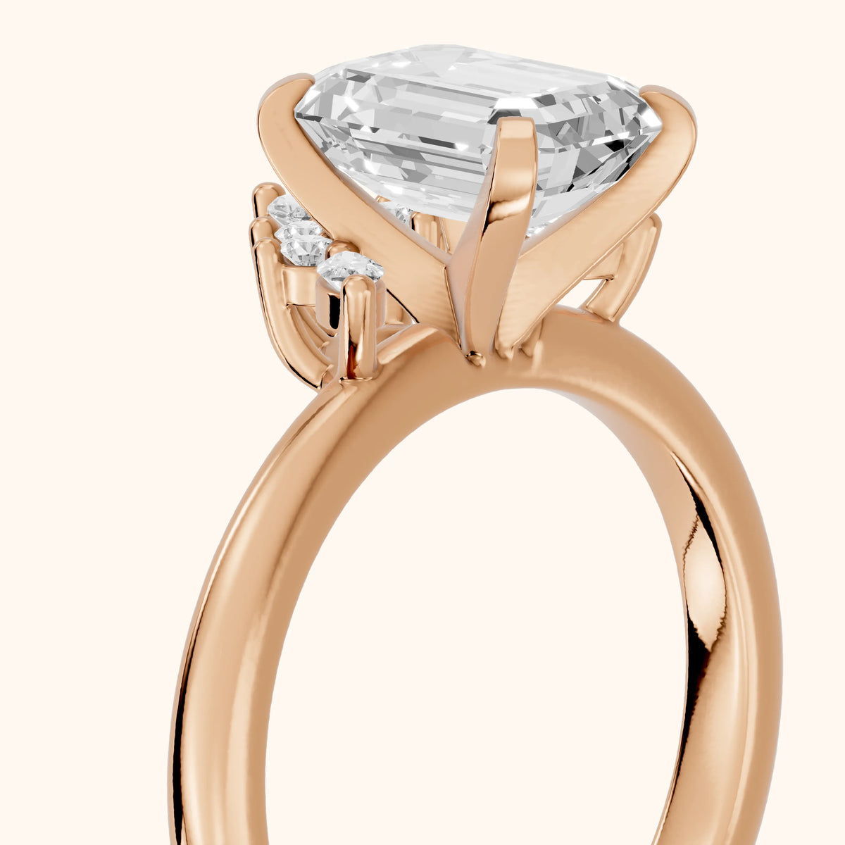 Fiorella Leaf Cluster Emerald Diamond Engagement Ring in Rose Gold - slant-view.webp