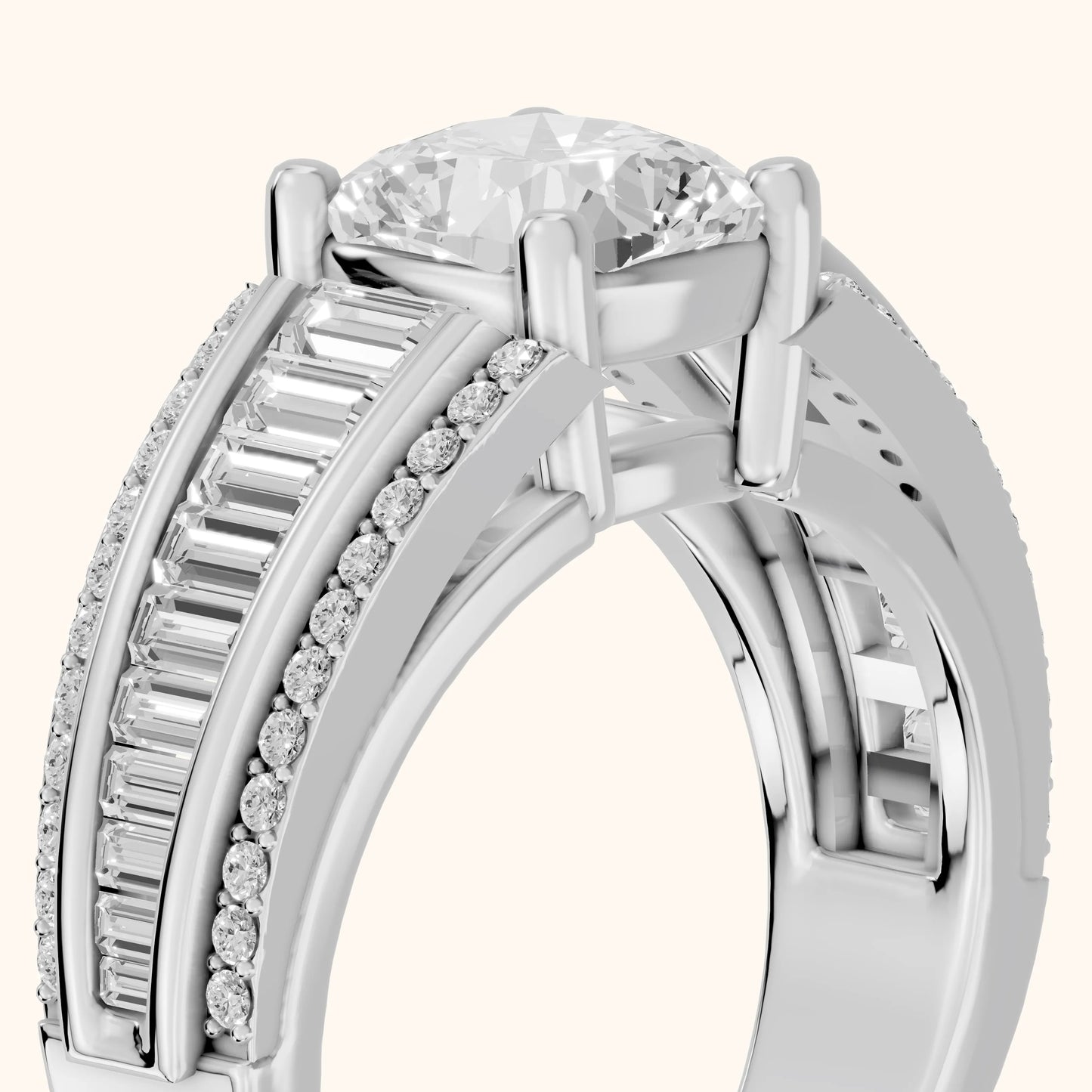 Halle Channel Set Baguette Accent Cushion Diamond Engagement Ring in White Gold - slant-view.webp