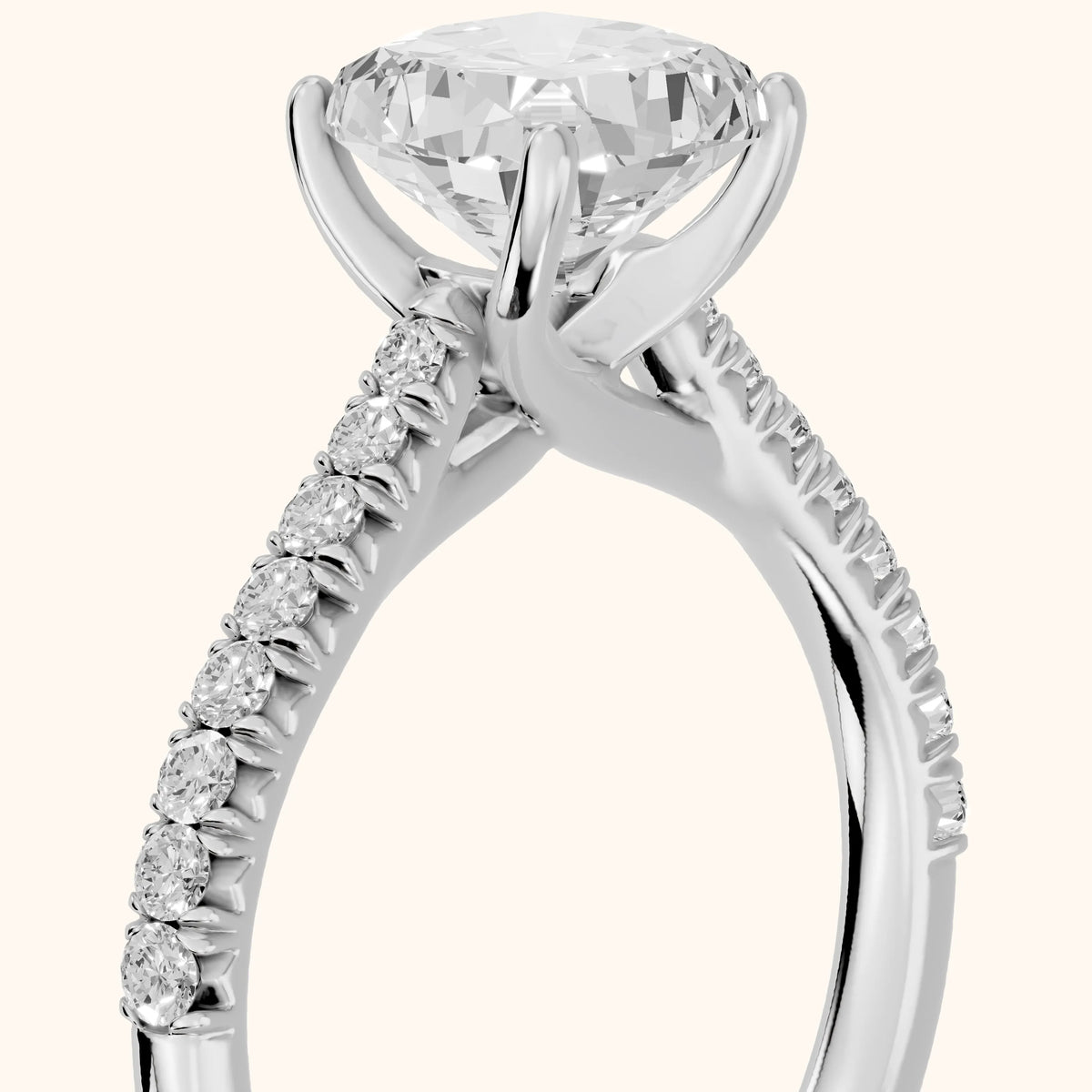 Sanne Trellis Pavé Cushion Diamond Engagement Ring in White Gold - slant-view.webp