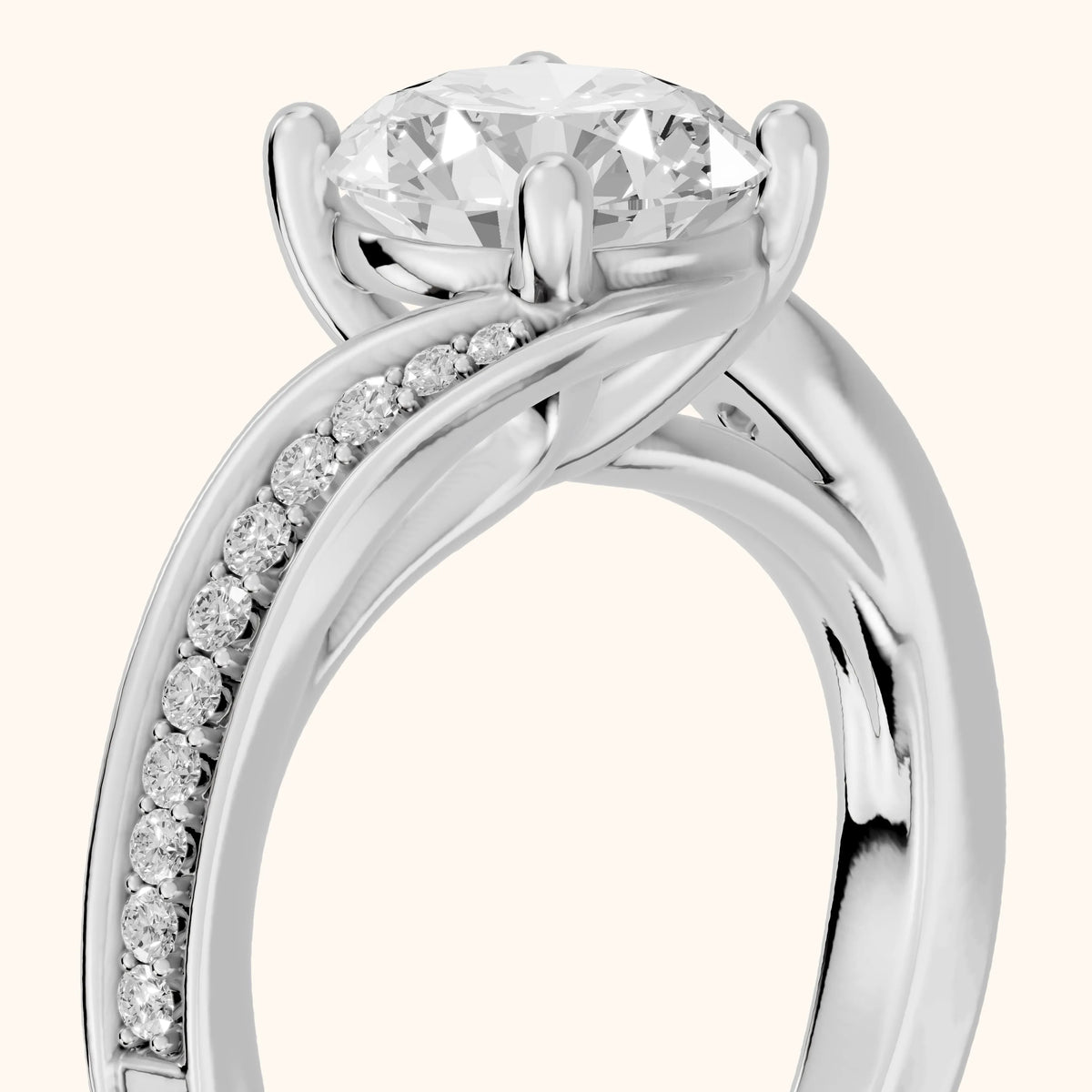Emma Bypass Pavé Round Diamond Engagement Ring in Silver - slant-view.webp