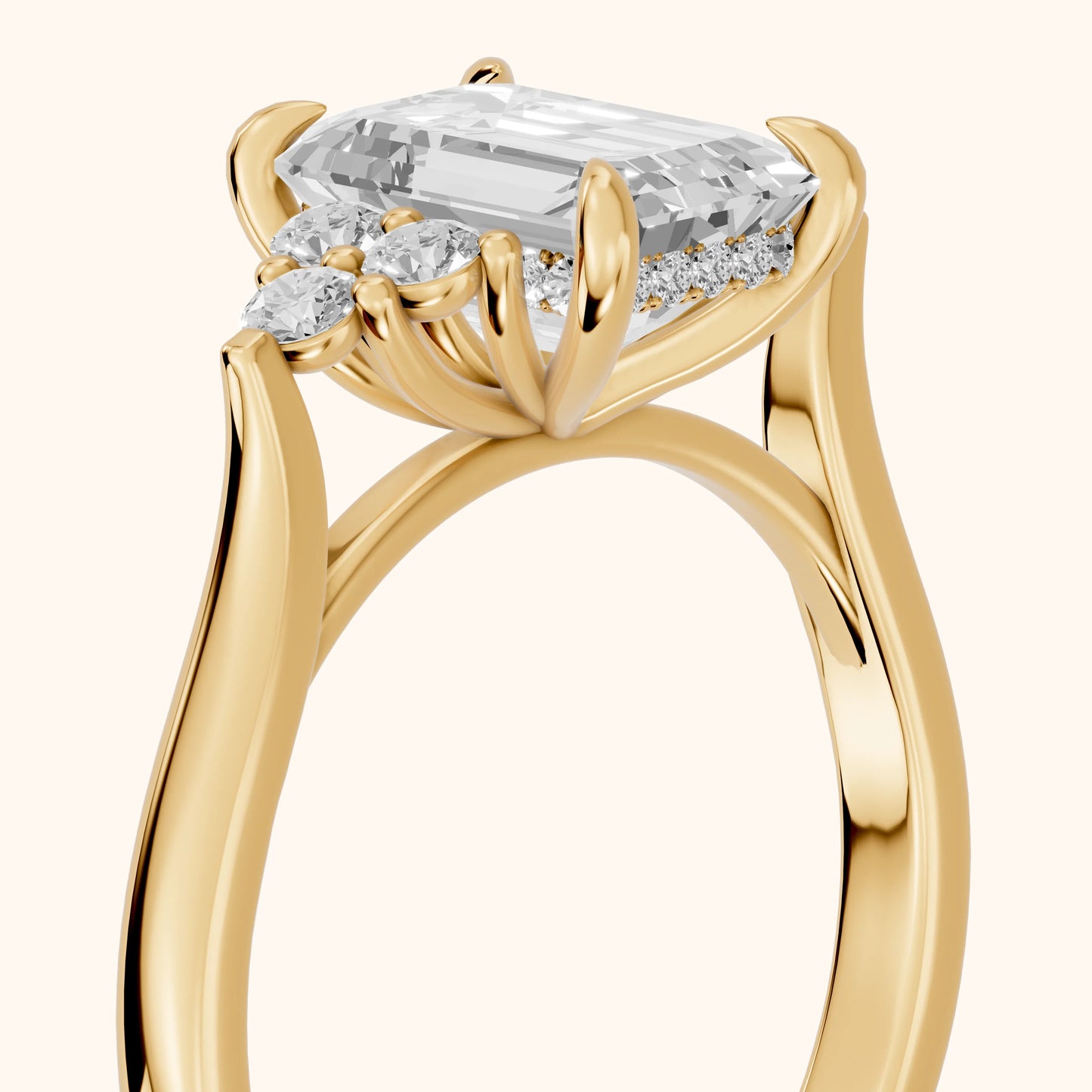Anya Sidestone Cluster Emerald Diamond Ring in Yellow Gold - slant-view.webp