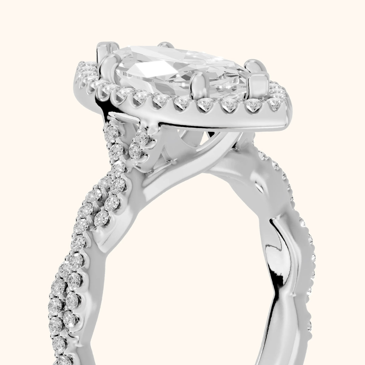 Ogden Twist Halo Marquise Diamond Engagement Ring in White Gold - slant-view.webp