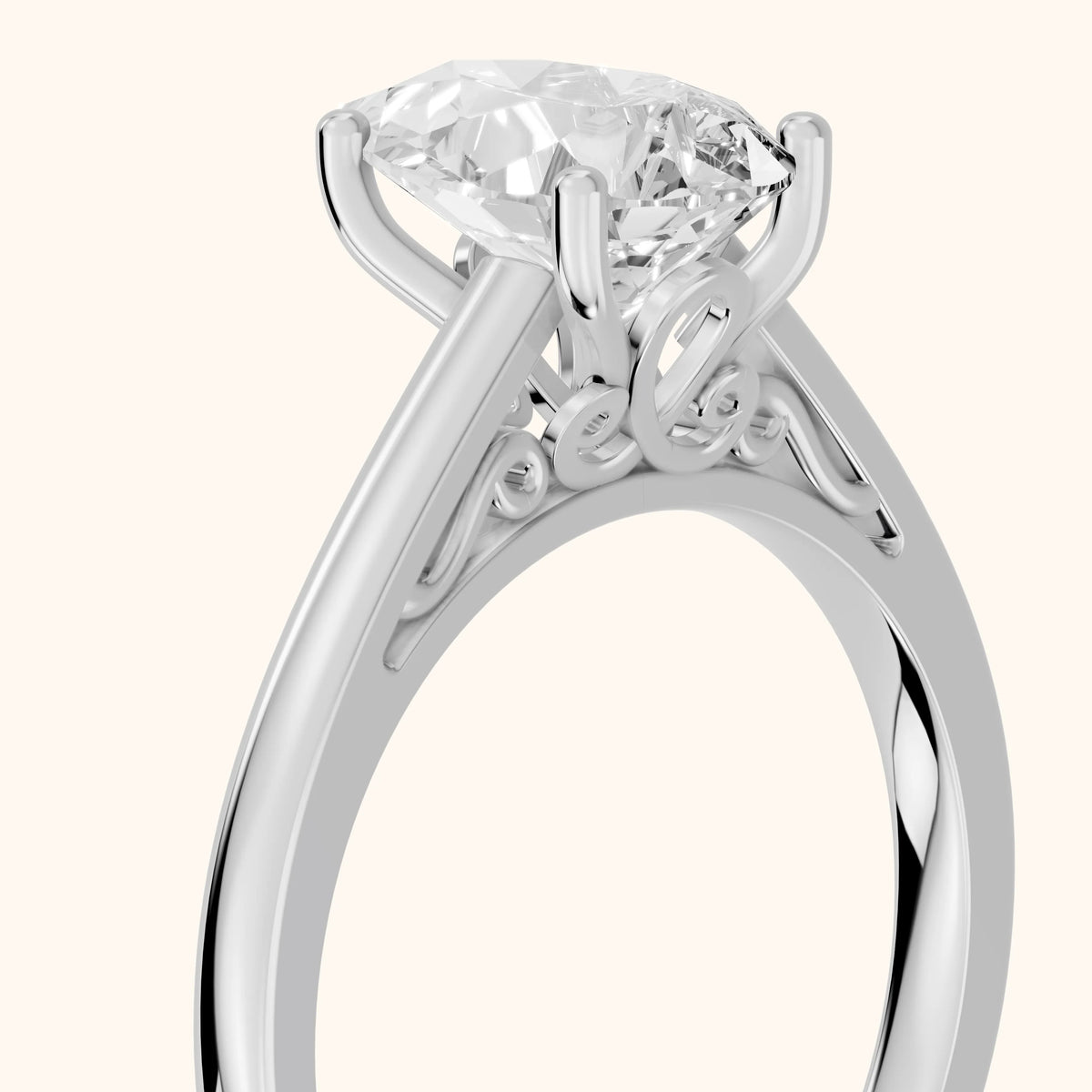 Iris Vintage Pear Diamond Engagement Ring in White Gold - slant-view.webp