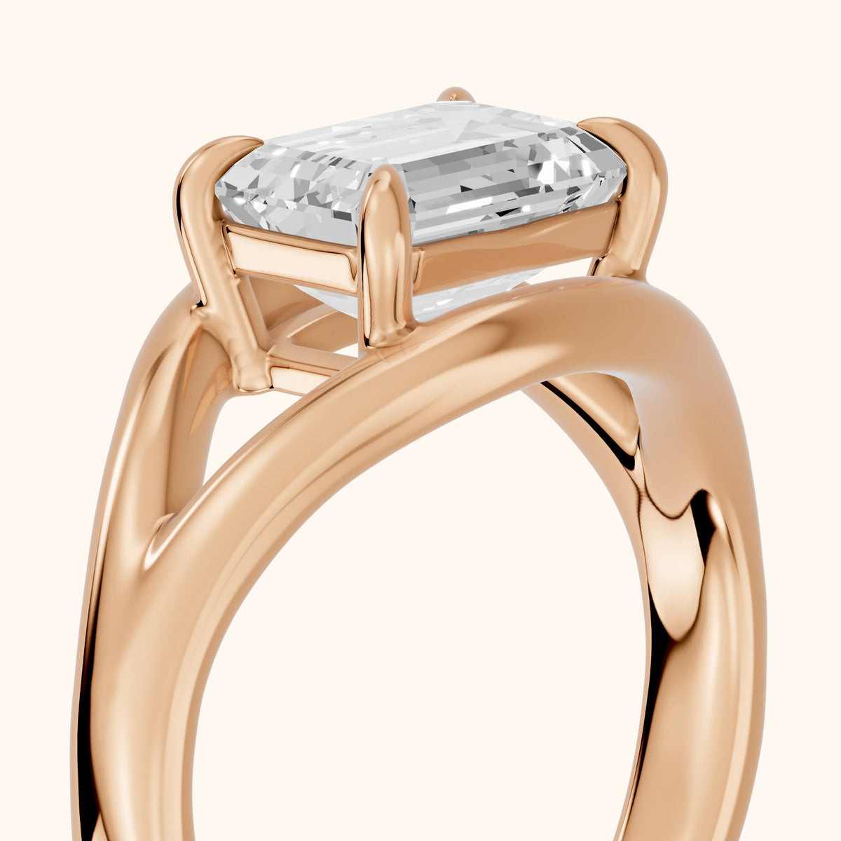 Madeleine Split Shank Emerald Diamond Engagement Ring in Rose Gold - slant-view.webp