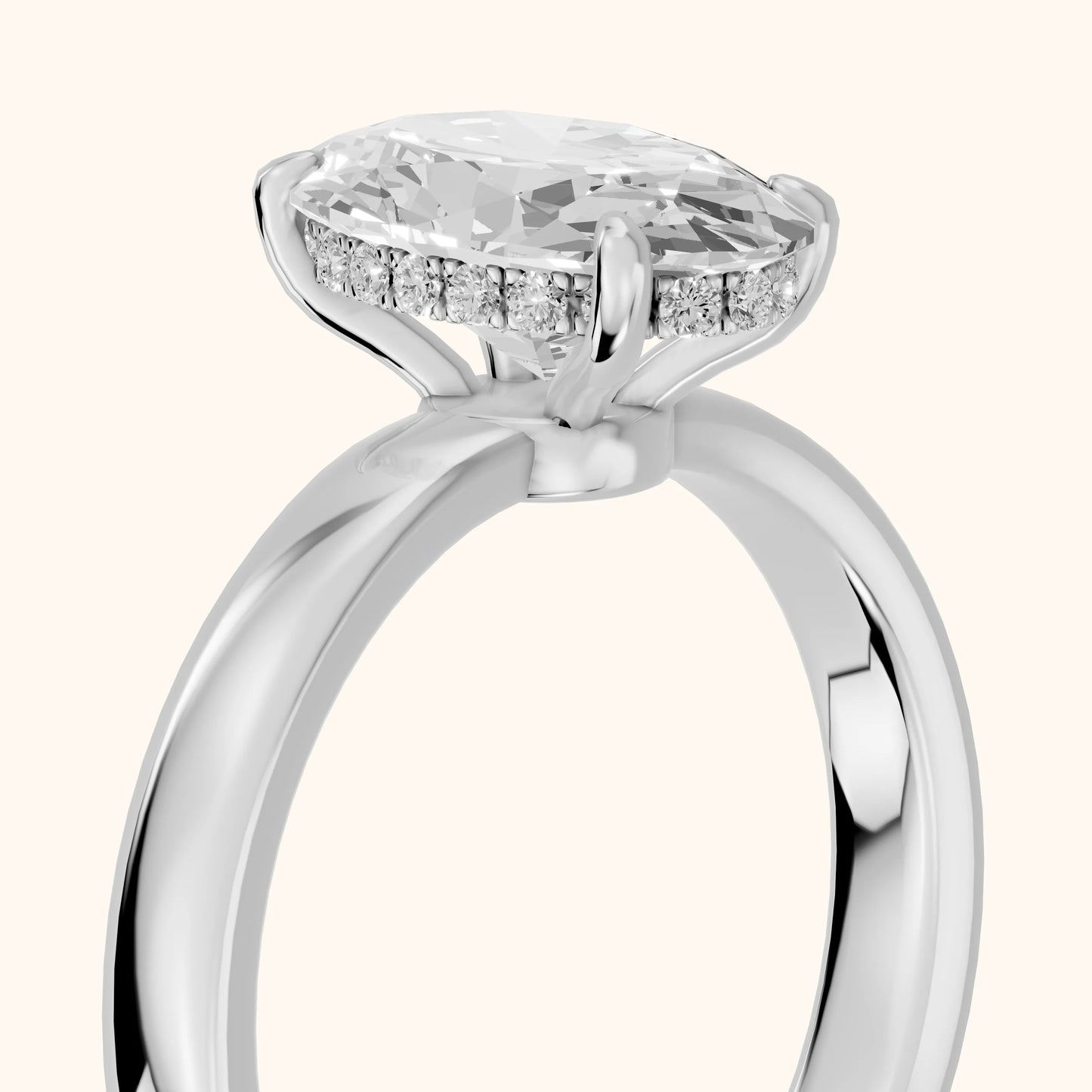 Lara Hidden Halo Oval Diamond Engagement Ring in Silver - slant-view.webp