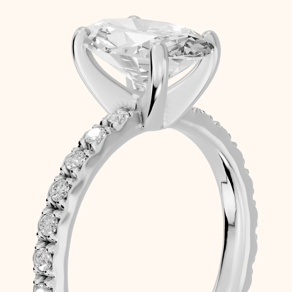 Autumn Statement Pavé Oval Diamond Engagement Ring in Silver - slant-view.webp
