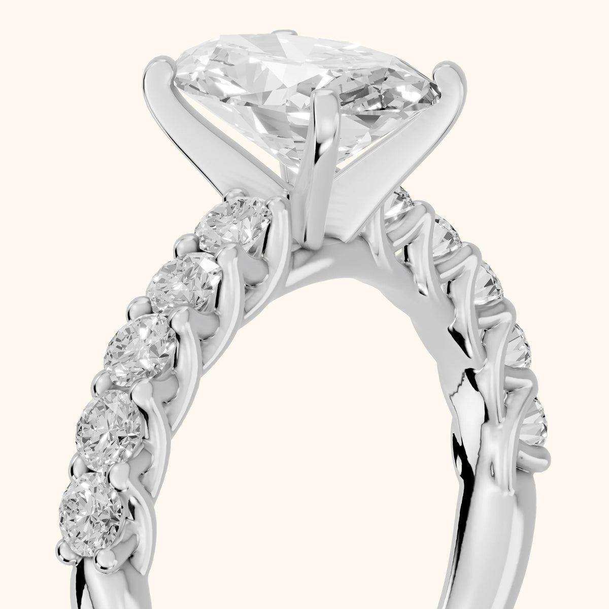 Heloise Statement Pavé Oval Diamond Engagement Ring in Silver - slant-view.webp