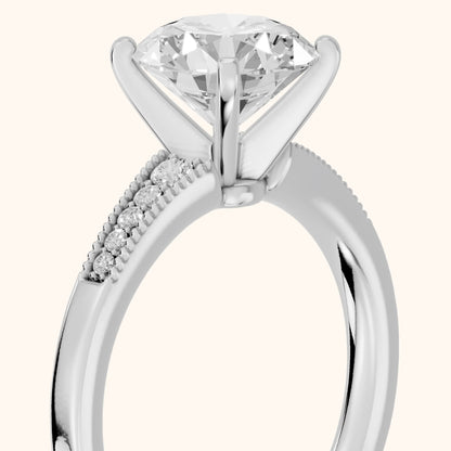 Fenella Milgrain Pavé Round Diamond Engagement Ring in Silver - slant-view.webp
