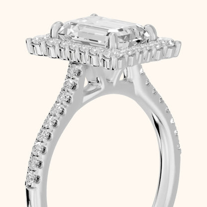 Ocala Halo Pavé Emerald Diamond Engagement Ring in Platinum - slant-view.webp