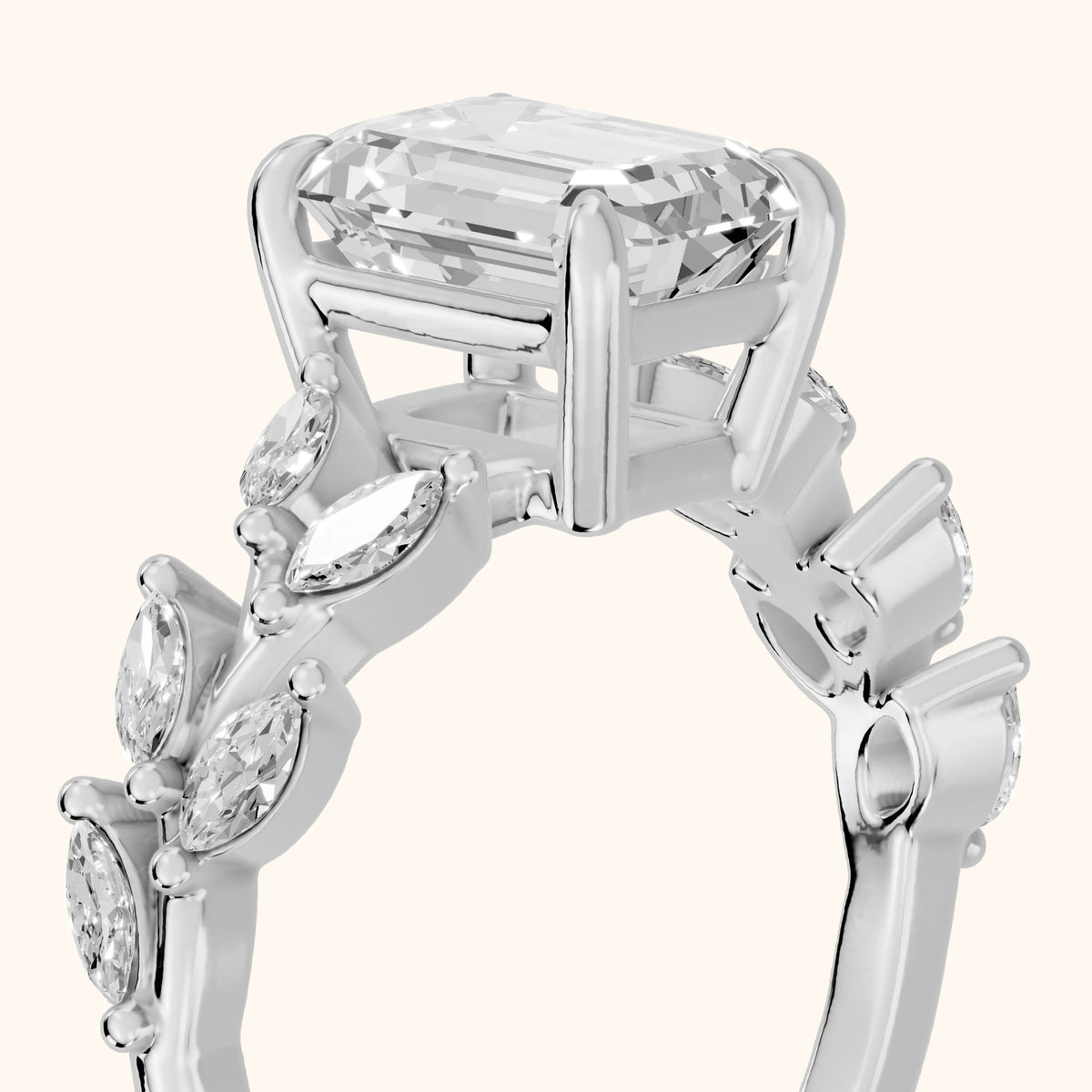 Maureen Leaf Garland Emerald Diamond Engagement Ring in Silver - slant-view.webp