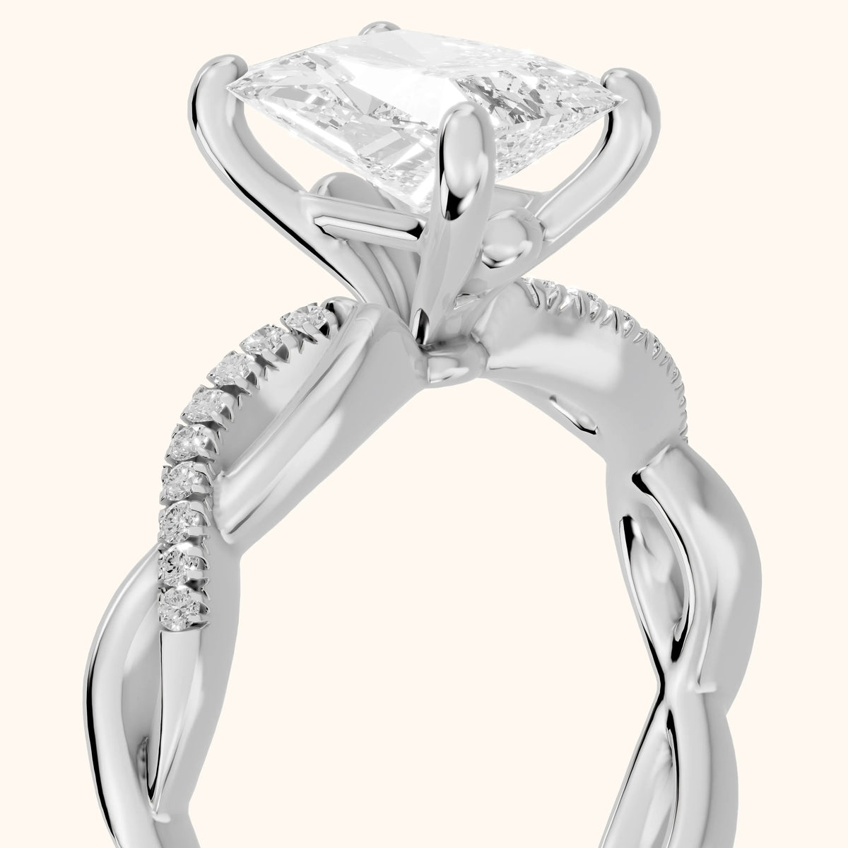 Carys Twist Pavé Radiant Diamond Engagement Ring in Silver - slant-view.webp