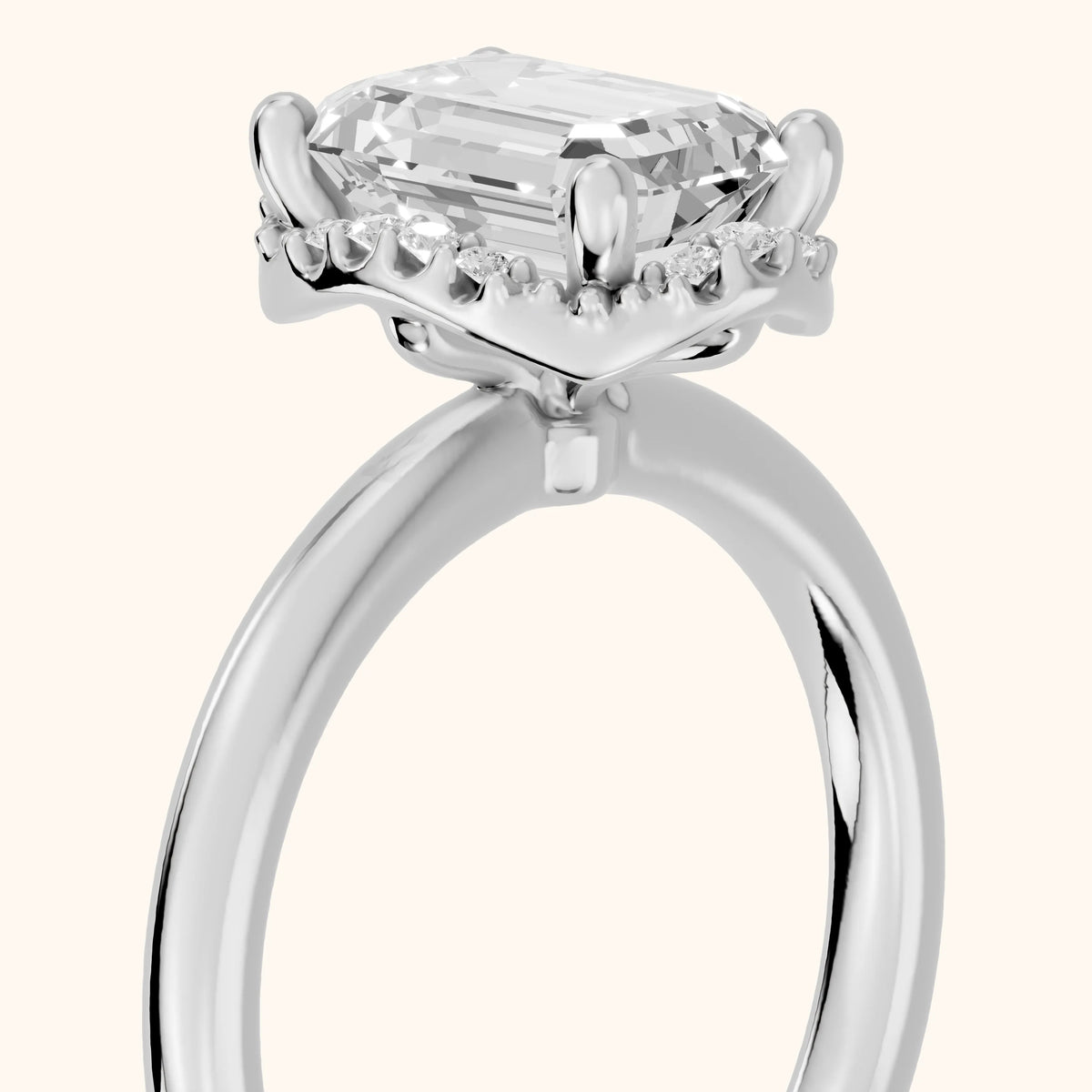 Elgin Halo Micropavé Emerald Diamond Engagement Ring in Platinum - slant-view.webp