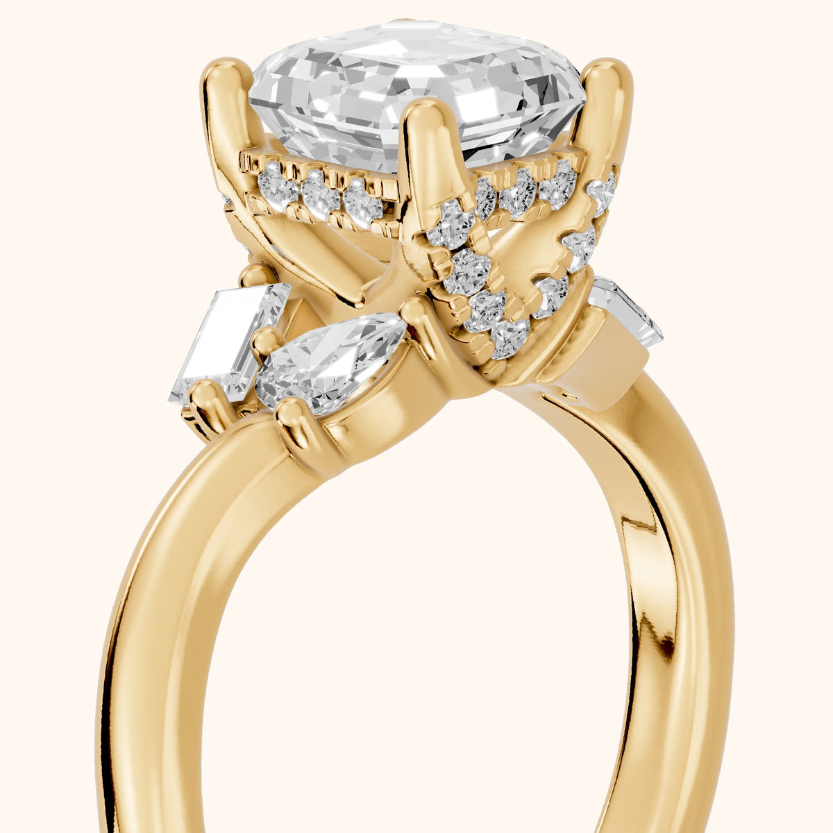 Betty Hidden Halo Cluster Asscher Diamond Engagement Ring in Yellow Gold - slant-view.webp