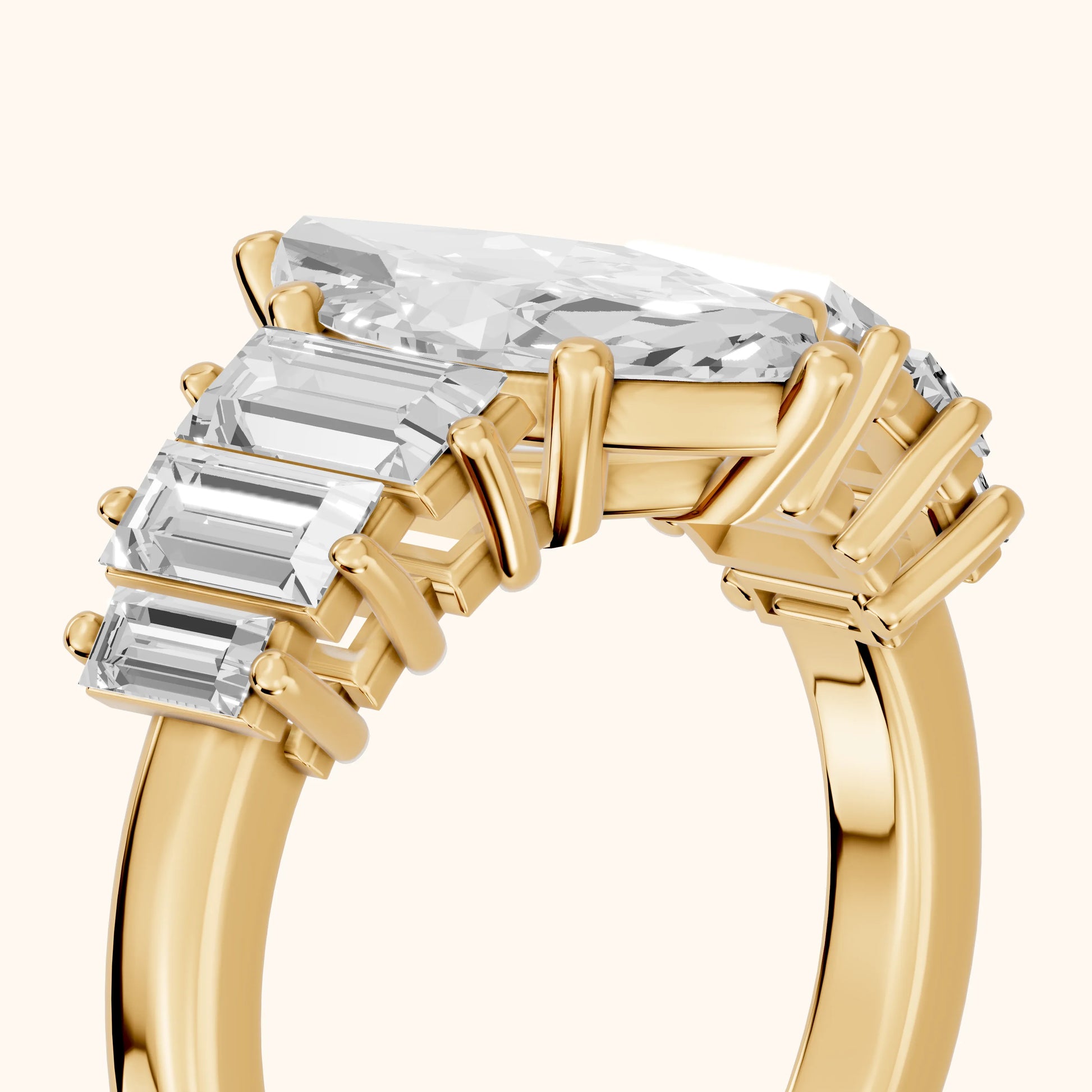 Mara Sidestone Baguette Accent Marquise Diamond Engagement Ring in Yellow Gold - slant-view.webp