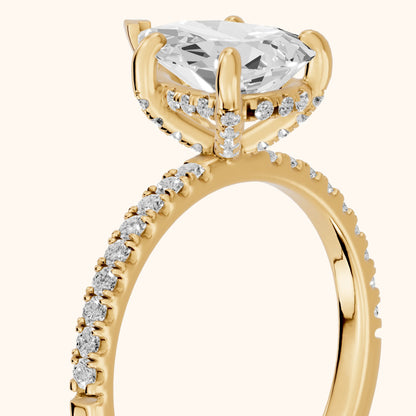 Beth Hidden Halo Pavé Pear Diamond Engagement Ring in Yellow Gold - slant-view.webp
