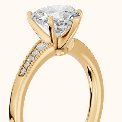 Fenella Milgrain Pavé Heart Diamond Engagement Ring in Yellow Gold - slant-view.webp
