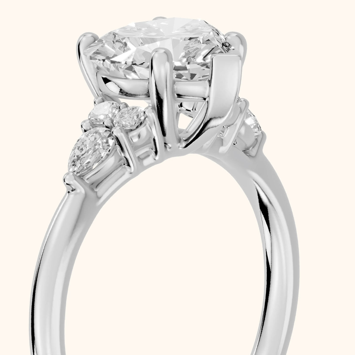 Zelie Pear-Side Cluster Heart Diamond Engagement Ring in Platinum - slant-view.webp