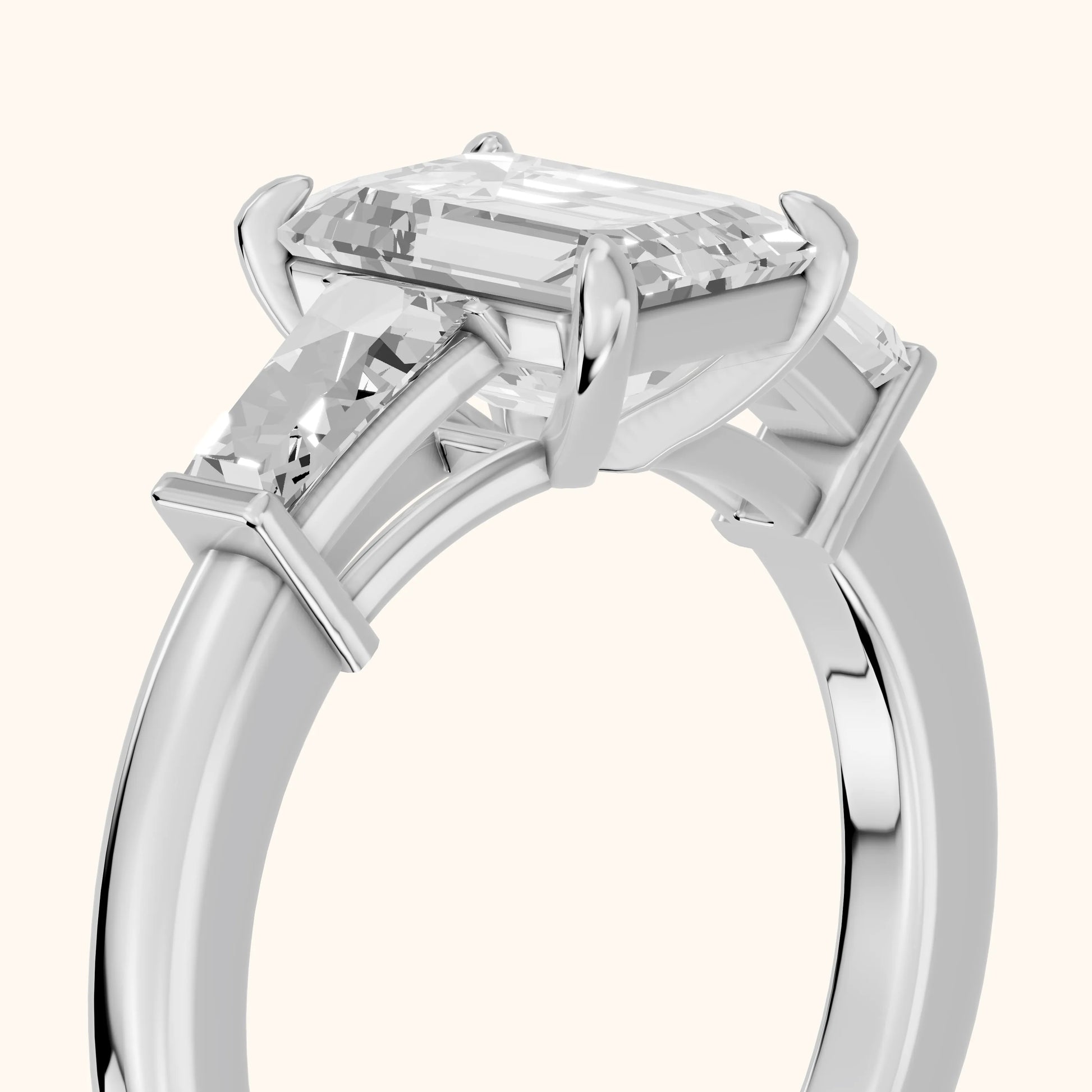 Zelda Tapered Baguette Emerald Diamond Engagement Ring in Platinum - slant-view.webp
