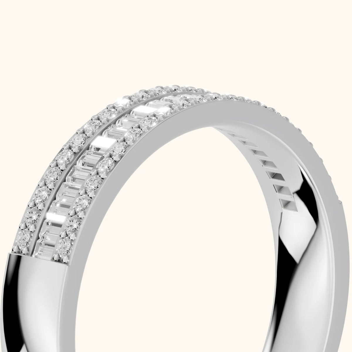 Zuri Channel Set Baguette & Round Diamond Anniversary Ring in White Gold - slant-view