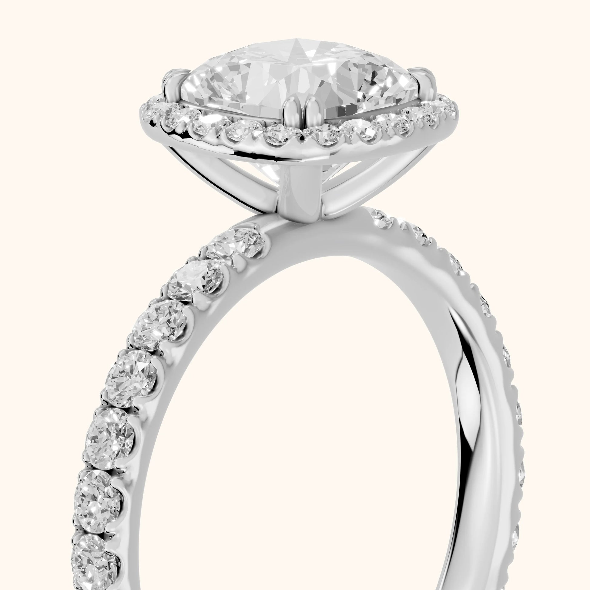 Chloe Halo Pavé Cushion Diamond Ring in Silver - slant-view.webp
