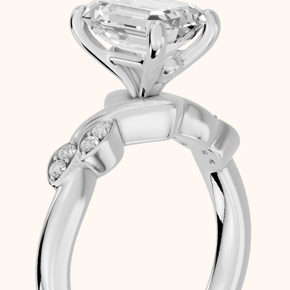 Robin Leaf Twist Emerald Diamond Engagement Ring in Platinum - slant-view.webp